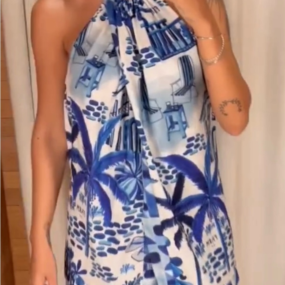 FARM Rio Blue and White Tropical Jumpsuit